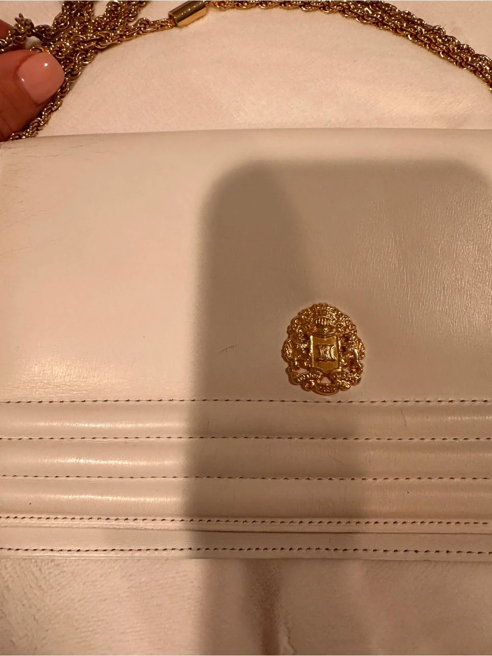 Celine White Leather Crossbody with Gold Chain and Medallion - Picture 5 of 7